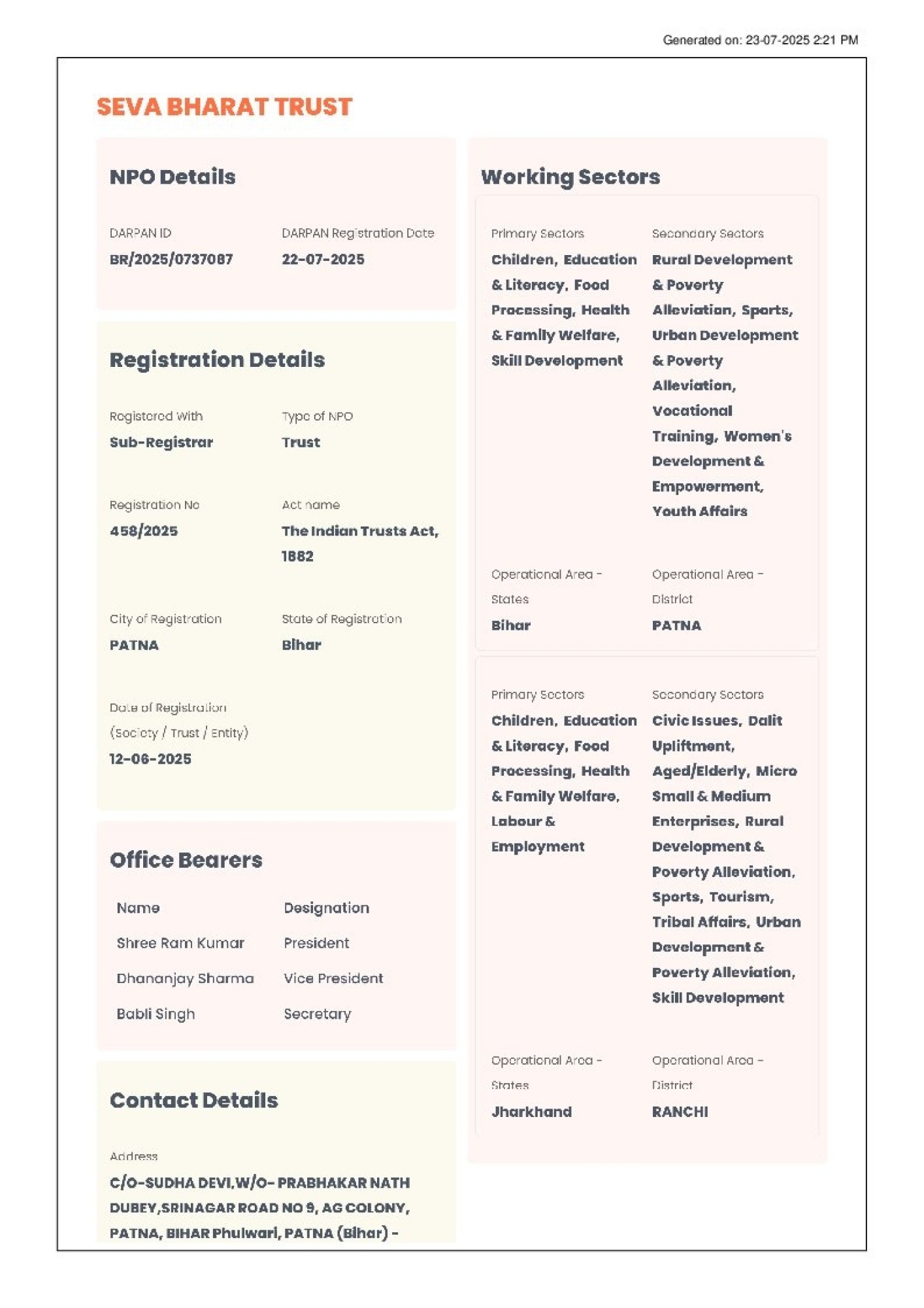 NGO Darpan Reg.
