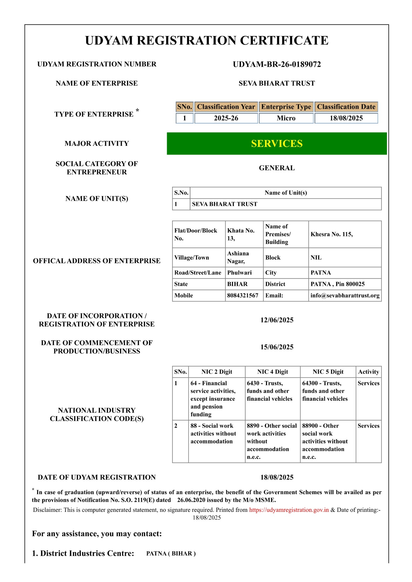 Udyam Reg. Certificate